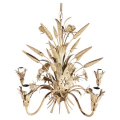 Sheaf of Wheat Chandelier in Cream Painted Metal, Hans Kögl Style, 1980s