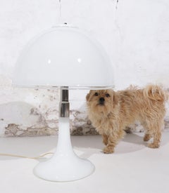 Grande lampe de table italienne en verre blanc de Murano en forme de champignon, avec finitions chromées, années 1970