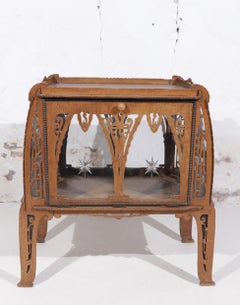 Amsterdam School Fretwork Tea Cabinet with Etched Glass, Netherlands 1920s