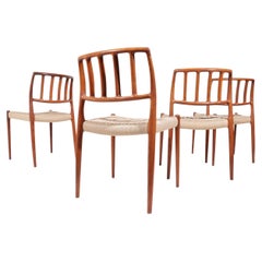 Set of 4 Niels O. Møller Model 83 Rosewood and Paper Cord Chairs, Denmark