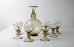 Art-Déco-Dekanter „Traditie“ und 7 Gläser von W.J. Rozendaal, Kristalunie 1932
