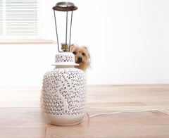 Large Blanc de Chine Openwork Porcelain Ginger Jar Table Lamp, 1950s
