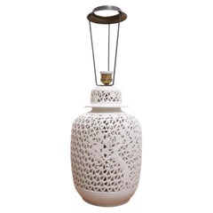 Large Blanc de Chine Openwork Porcelain Ginger Jar Table Lamp, 1950s