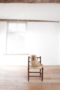 Antique Dutch Oak Bobbin Turned Corner Chair with New Rush Seat, circa 1920