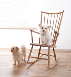 Scandinavian Mid-Century Oak Spindle-Back Rocking Chair, Denmark, 1960s