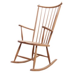 Scandinavian Mid-Century Oak Spindle-Back Rocking Chair, Denmark, 1960s