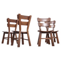 Set of 4 Dutch Brutalist Oak Dining Chairs with Ladder Backs, 1970s