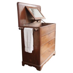 19th Century French Washstand Commode with Lift-Top Mirror and Towel Rails