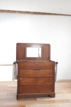 19th Century French Washstand Commode with Lift-Top Mirror and Towel Rails