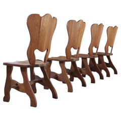 Sedia da pranzo olandese in rovere in stile brutalista con schienale scultoreo, anni '70, prezzo per pezzo