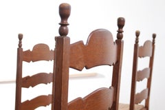 Set of 4 French Country Oak Ladder-Back Dining Chairs with Rush Seats, 1970s