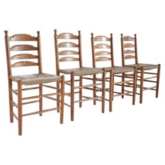 Set of 4 Rural Dutch Oak Ladder-Back Dining Chairs with Rush Seats, 1960s