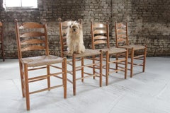 Set of 4 Rural Dutch Oak Ladder-Back Dining Chairs with Rush Seats, 1960s