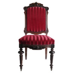 Napoleon III Carved Side Chair with Metal Ornaments and Red Velvet, circa 1860