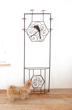 French Art Deco Iron Wall Coat Rack and Umbrella Stand with Parrot, 1920s