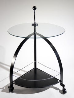 Postmodern Black Steel, Chrome and Glass Serving Trolley, Italy, 1980s