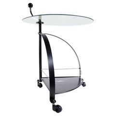 Postmodern Black Steel, Chrome and Glass Serving Trolley, Italy, 1980s