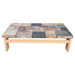 Van Bennekom Slate Mosaic and Oak Coffee Table, Netherlands, 1970s