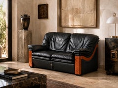 Paolo Gucci für Formitalia: Zweisitzer-Sofa aus schwarzem Leder und Wurzelholz, Italien, 1990er Jahre