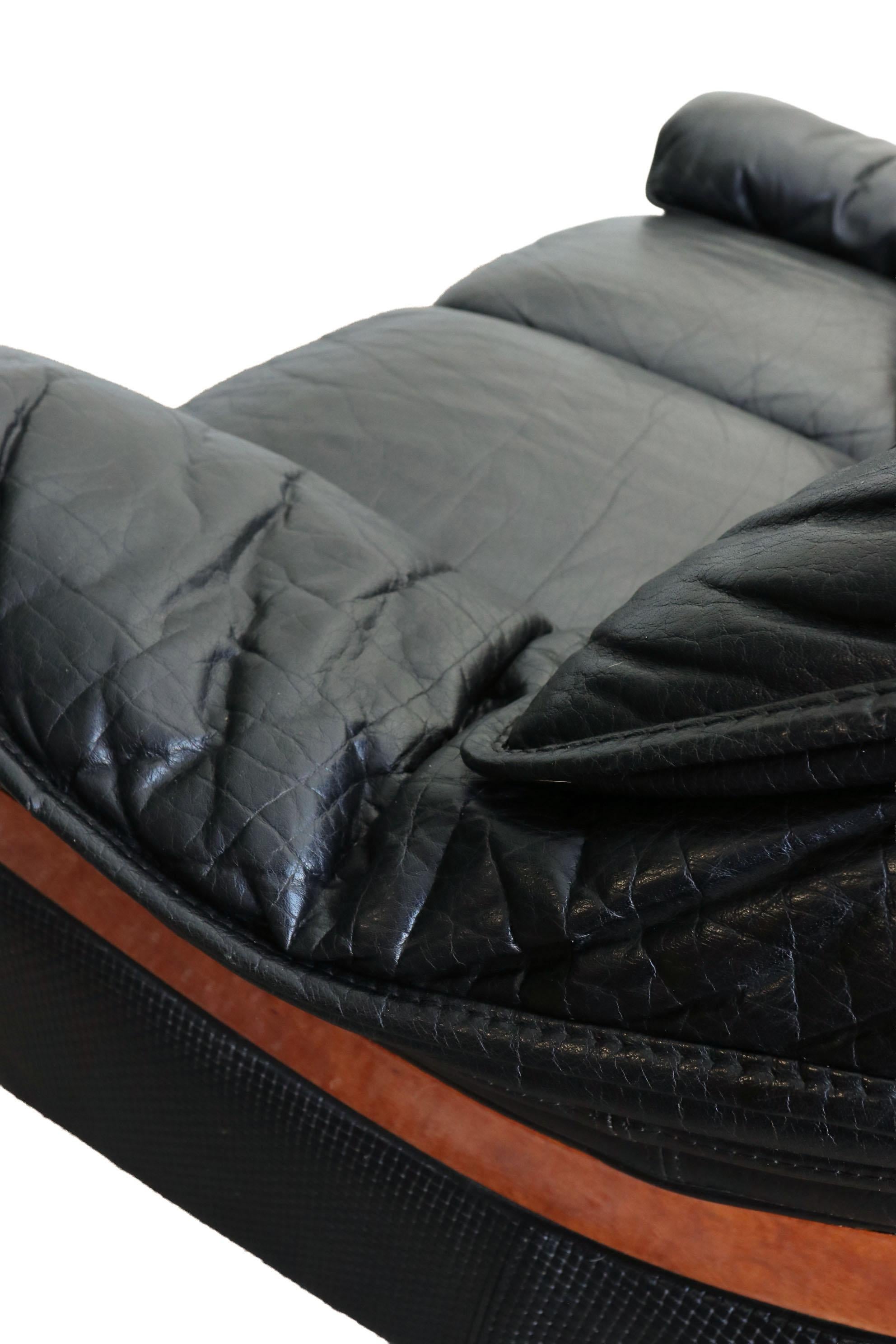 Paolo Gucci for Formitalia Black Leather and Burl Two-Seat Sofa