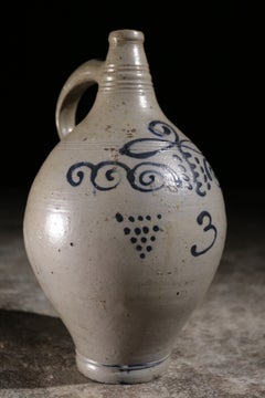 German Westerwald Stoneware Jug with Number 3 and Grapes, 18th/19th Century