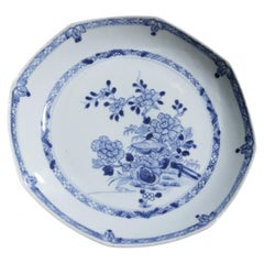 Chinese Octagonal Blue and White Plate with Peonies, Qianlong, 18th Century