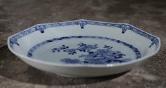 Chinese Octagonal Blue and White Plate with Peonies, Qianlong, 18th Century
