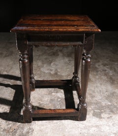 17th Century English Oak Joint Stool with Turned Legs