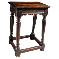 17th Century English Oak Joint Stool with Turned Legs