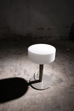 Temde Table Lamp with Opaline Glass Drum Shade and Steel Base, Swiss, 1970s