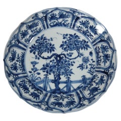 Chinese Kangxi Blue and White Lobed Dish with Peonies and Fence, circa 1700-1720