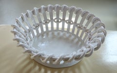 Woven White Faience Basket attributed to Émile Tessier, Malicorne, France