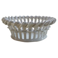 Woven White Faience Basket attributed to Émile Tessier, Malicorne, France