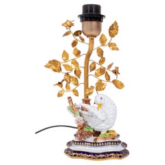 Giulia Mangani Porcelain Dove Table Lamp with Gilt Metal Leaves, Italy 1960s