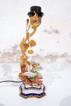 Giulia Mangani Porcelain Dove Table Lamp with Gilt Metal Leaves, Italy 1960s