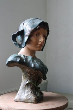 A.J. Scotte Art Nouveau Terracotta Bust Fleur des Champs, France circa 1900