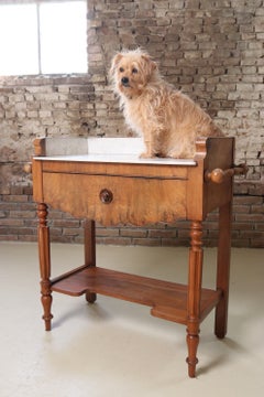 French Louis-Philippe Walnut Washstand with Marble Top and Towel Rails, 19th C.