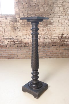 Napoleon III Ebonised Pedestal Column with Spiral Fluted Shaft, 19th Century