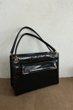 Coblentz Original Black Patent Leather Handbag with Gilt Chains, 1950s-60s