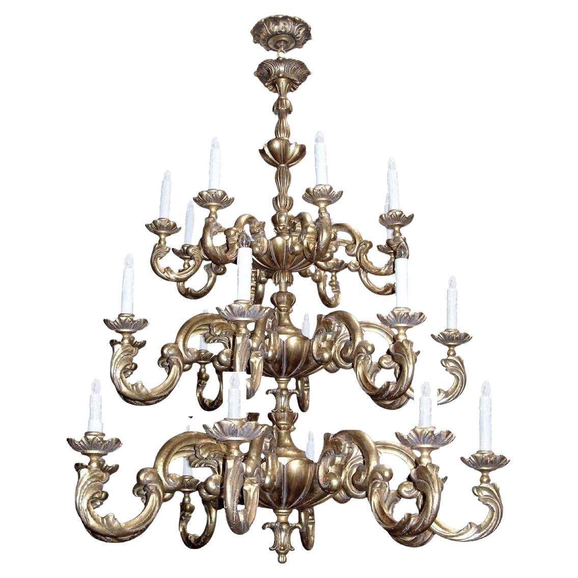 18th C Style Carved Italian Gilt Wood 24 Arm Verochio Chandelier by Randy Esada