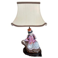 Antique Chinese Ching Dynasty Seated Famille Rose Figurine Designer Table Lamp