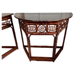 Pair of Chinoiserie Style Regency Bamboo Demilune Table