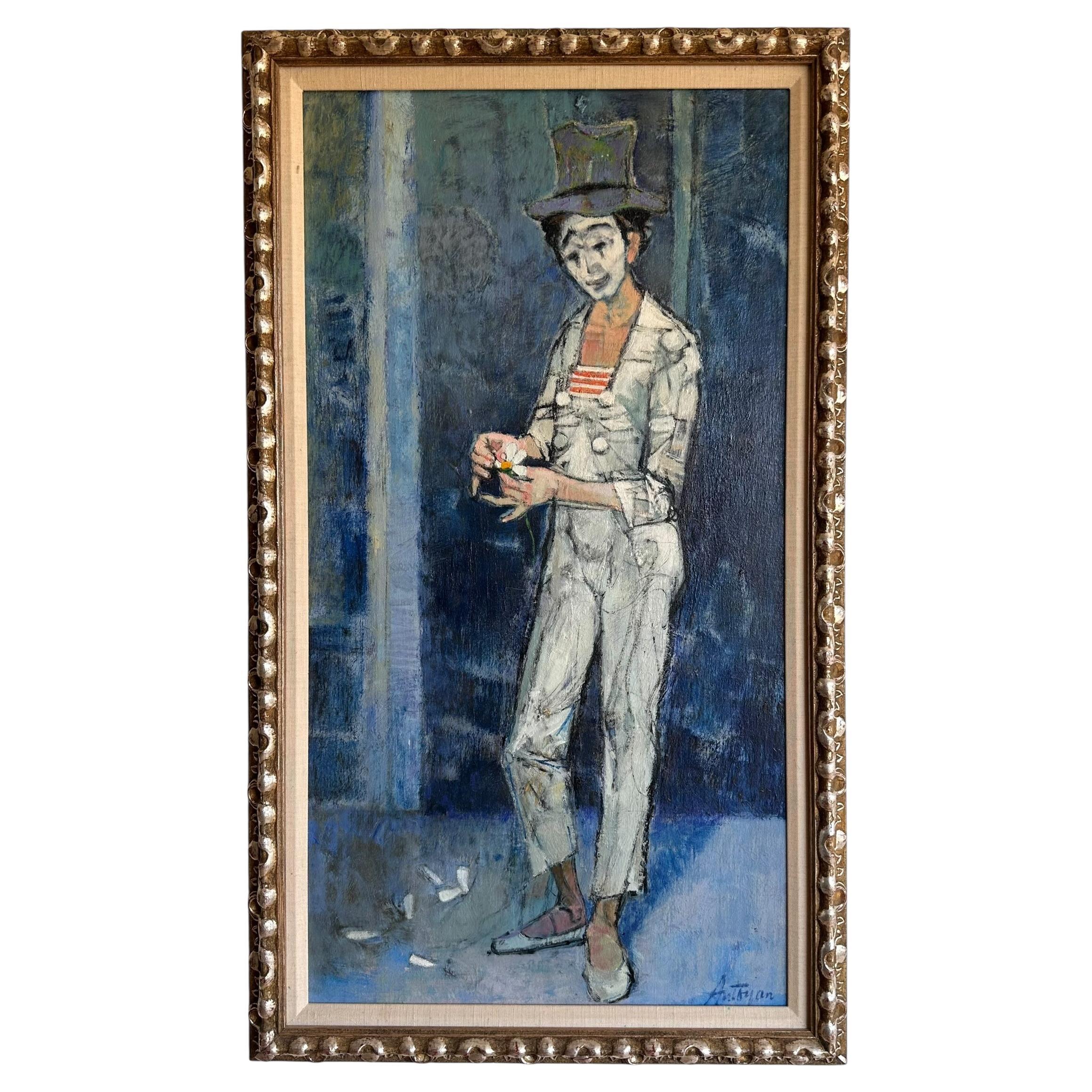 Mid Century Modern Kero Antoyan Abstract Modernist Clown Oil Painting