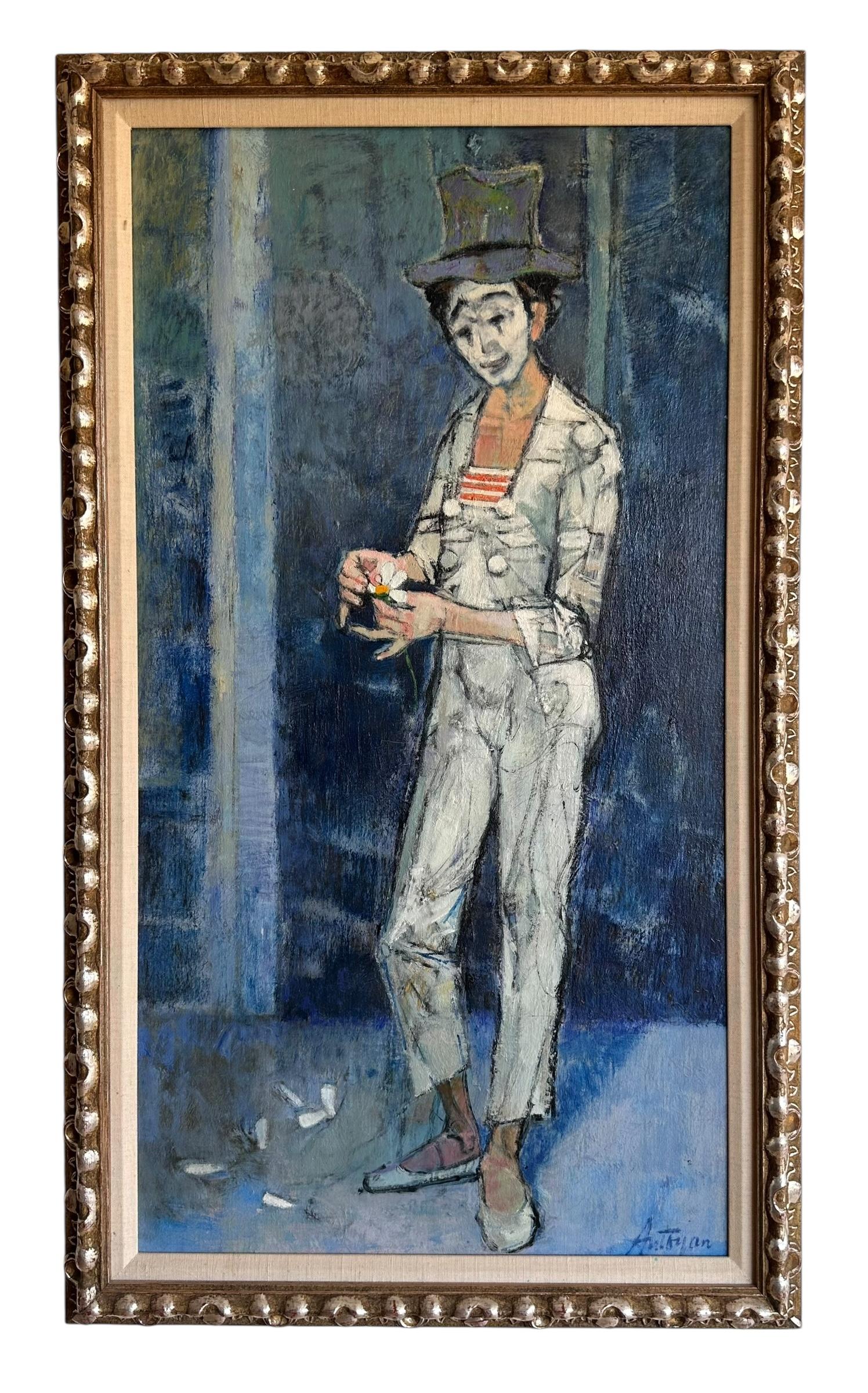 Mid Century Modern Kero Antoyan Abstrakt Modernist Clown Ölgemälde (amerikanisch) im Angebot
