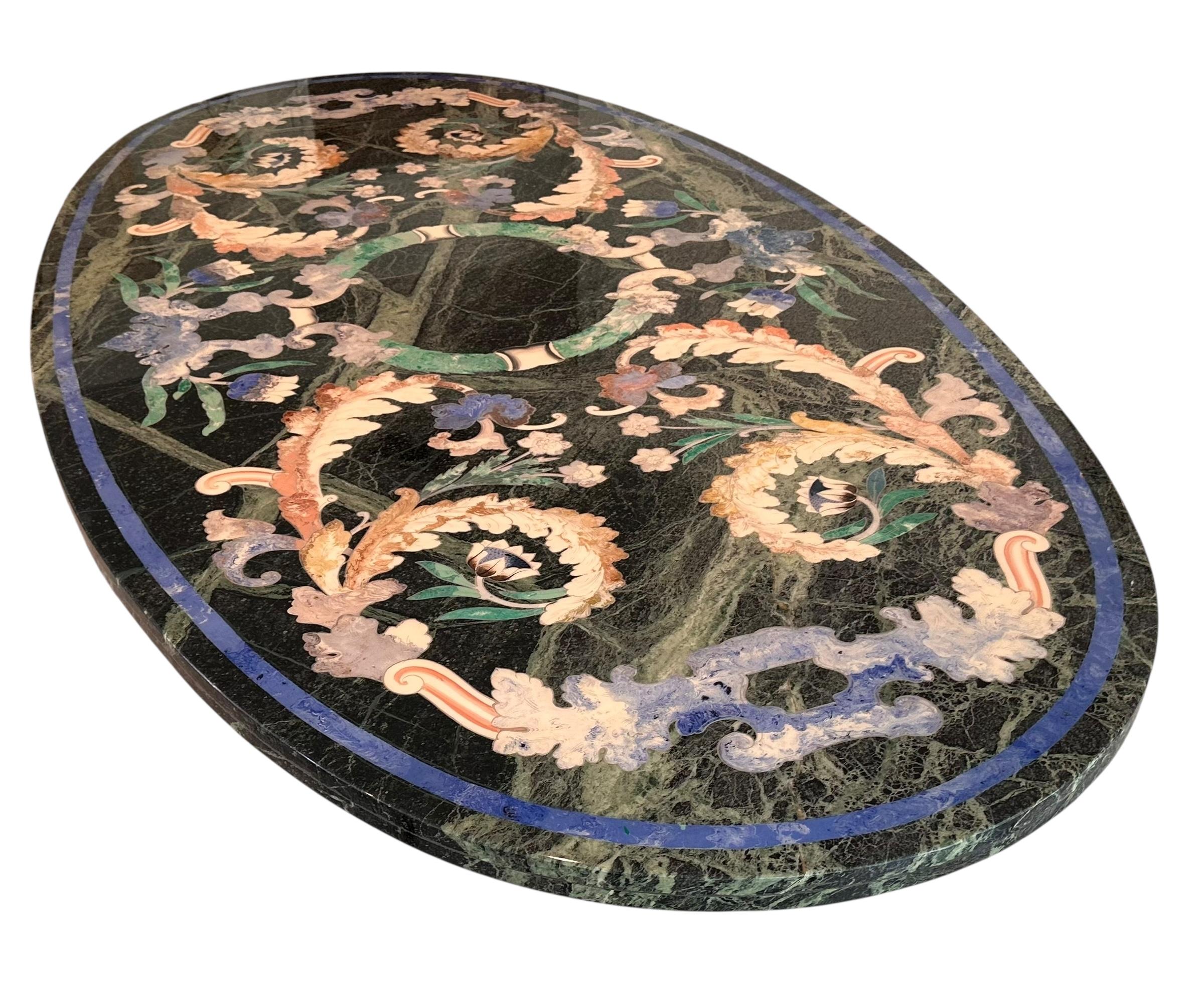 Italian Grand Venetian Pietra Dura Oval Dining Table W Modern Lucite Base For Sale