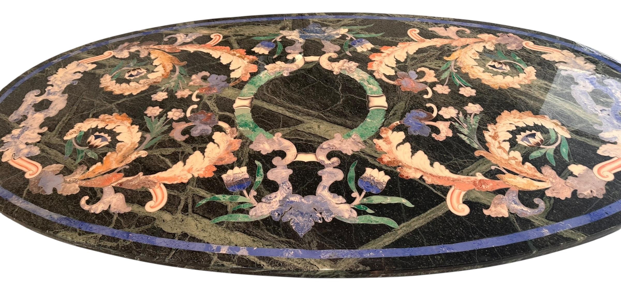 Late 20th Century Grand Venetian Pietra Dura Oval Dining Table W Modern Lucite Base For Sale