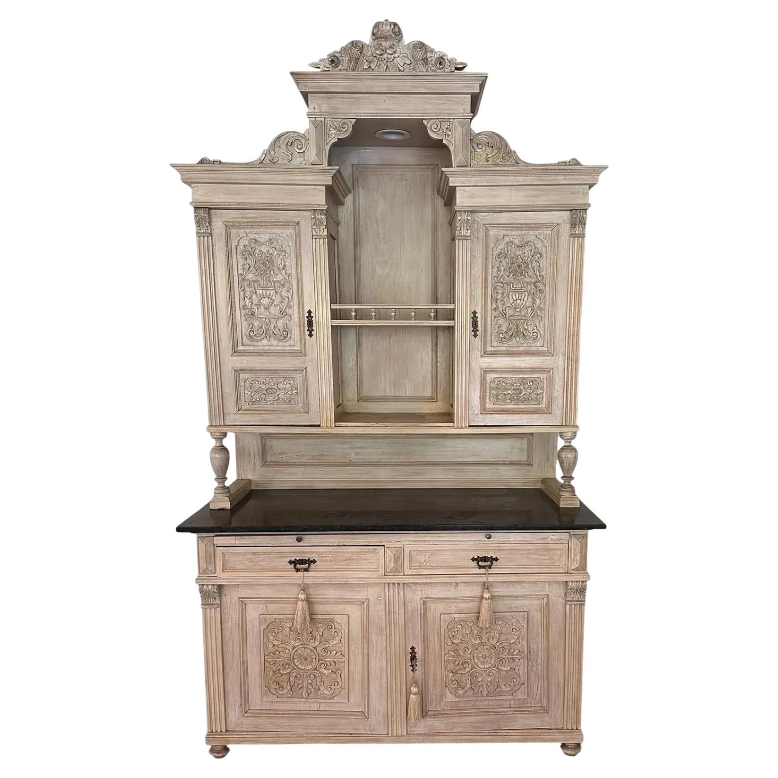 Antique Swedish Bleached Mahogany & Marble Cupboard Hutch