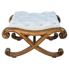 18c Style Regency Giltwood & Tufted Cut Velvet Footstool Ottoman X Bench