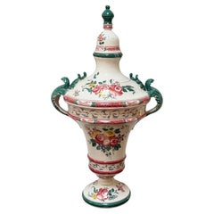 1 of 2 Huge Vintage Faience Pottery Covered Urn