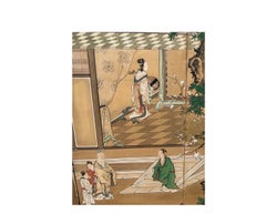Antique Japanese Six Panel Room Divider Floor Screen
